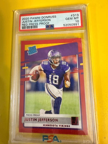 DA95138  2020 Donruss Press Proof Red #313 Justin Jefferson RR RC  PSA 10