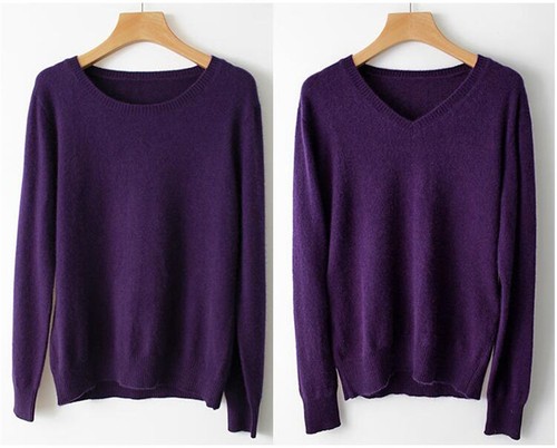 Women's V-neck Cashmere Blend Sweater Crewneck Knitted Sweaters Winter Warm Top - Picture 23 of 24