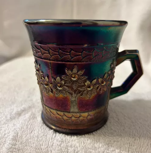 Fenton Blue Carnival Glass Orange Tree Mug Early 1900's