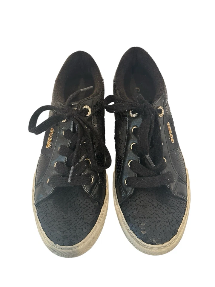 Zapatillas informales Guess para mujer de caña baja 8,5 M negras con lentejuelas con cordones Foto 2 de 4