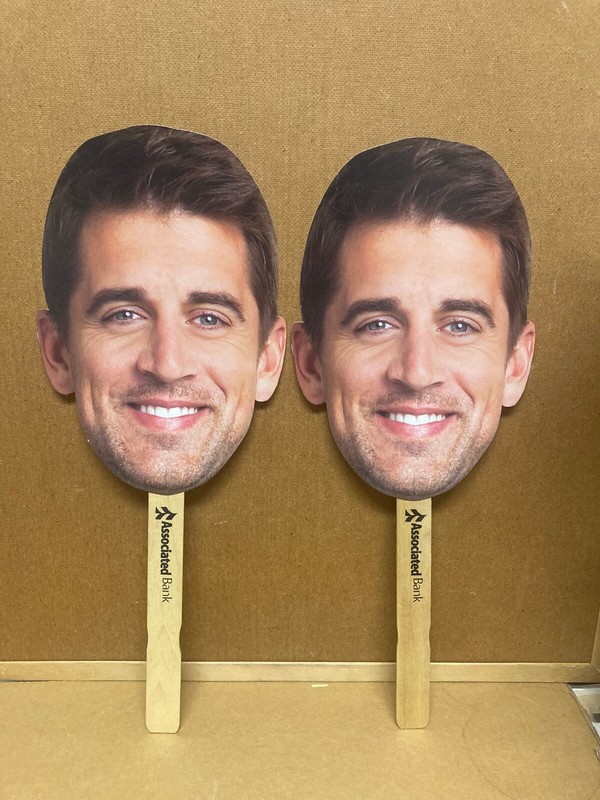 Aaron Rodgers Big Face Head cutouts 2 Green Bay Packers Associated Bank Steelers