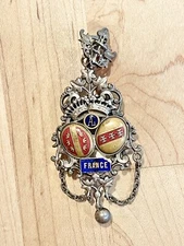 Victorian French Silver Plated Enamel Shield Chatelaine Photo Frame Watch Hook