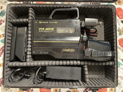 Vintage 1980s Video Camera Hitachi VM-3100A with Hard Case, Charger, Battery.