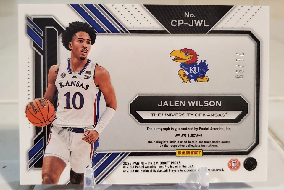 2023 年 Prizm 紫色 Jalen Wilson 亲笔签名新秀卡 #/99 坎萨斯布鲁克林 — 第 2/2 张图片