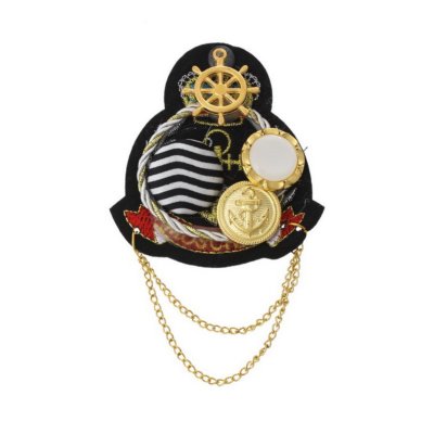 Sexy Sparkles 1 Pc Retro Badge Brooch Shield Anchor Black with Metal Chain Butto