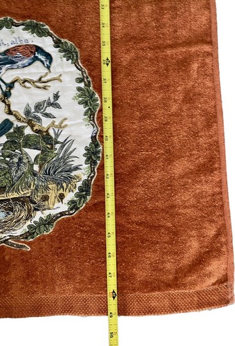 VTG Stevens Utica Fine Arts Burnt Orange MCM Bath Towel Monticello Alba Birds - Picture 7 of 8