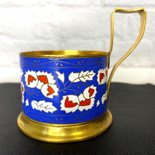 Vintage sowjetischer Tassenhalter Messing UdSSR Podstakannik Teetassenhalter Goldton 1970er Jahre - Bild 1 von 10