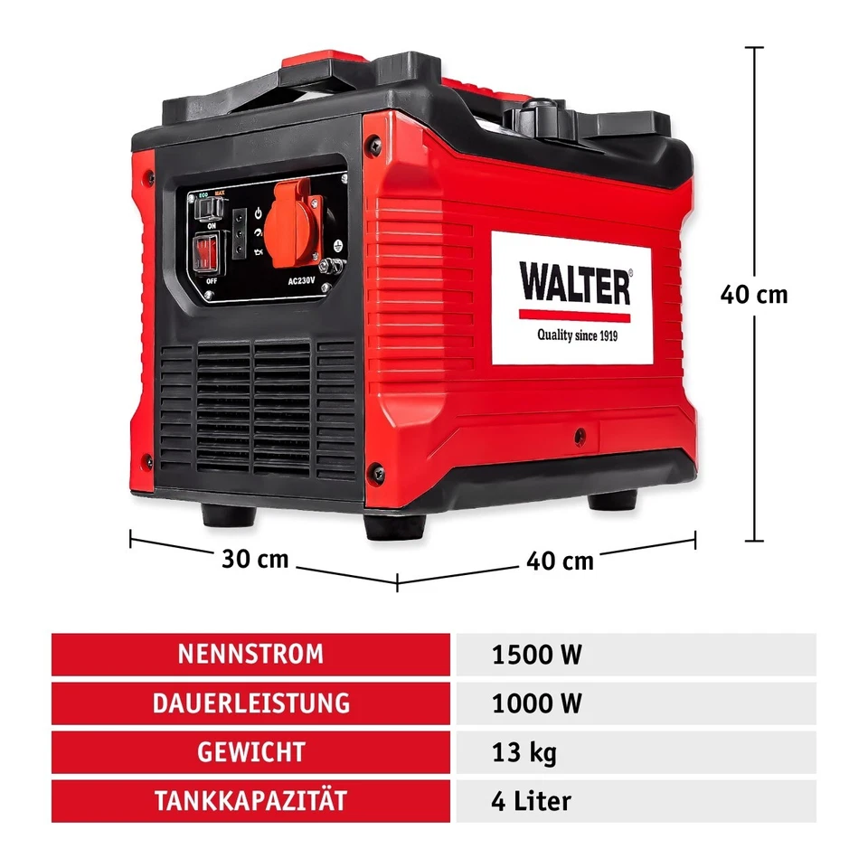 WALTER Inverter Stromerzeuger 1000W, WWS-IGS1000, Benzin Notstromagreggat - Bild 4 von 4