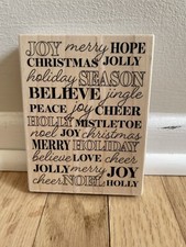Christmas Collage Rubber Stamp Wood Joy Noel Peace Believe Merry Love Cheer