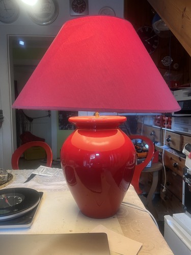 Rarissima lampada da tavolo grande anni 80 60 cm ceramica rosso bordeaux France - Foto 3 di 9