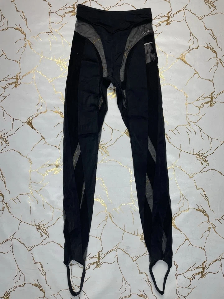 New Mugler HM H&M Black Mesh-panelled Stirrup Leggings Size US 2 4 EU 34 36 - Image 4 of 4