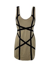 Body Central S Beige & Black Striped Sleeveless Short Cutout Back Party Dress