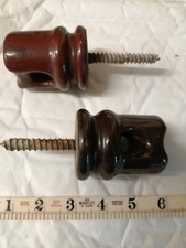 2 BROWN PORCELAIN / CERAMIC ELECTRICITY INSULATORS INDUSTRIAL DESIGN STEAMPUNK