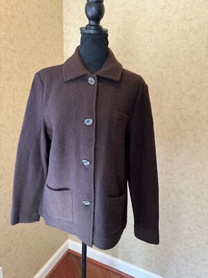 Talbots 100% Wool Sweater Jacket Coat, Brown , PM, Pre-Owned
