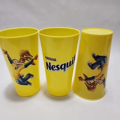 Set Of 3 - Nesquik Bunny Yellow Tall Plastic Cup Rabbit Nestle Nesquick Tumblers