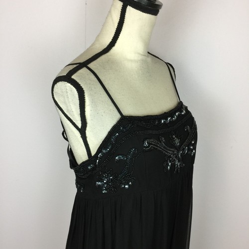 Vestido D’Albert Vintage Talla 12 Mujer Negro 100% Seda Lentejuelas Cuentas Cintura Imperio - Imagen 7 de 14
