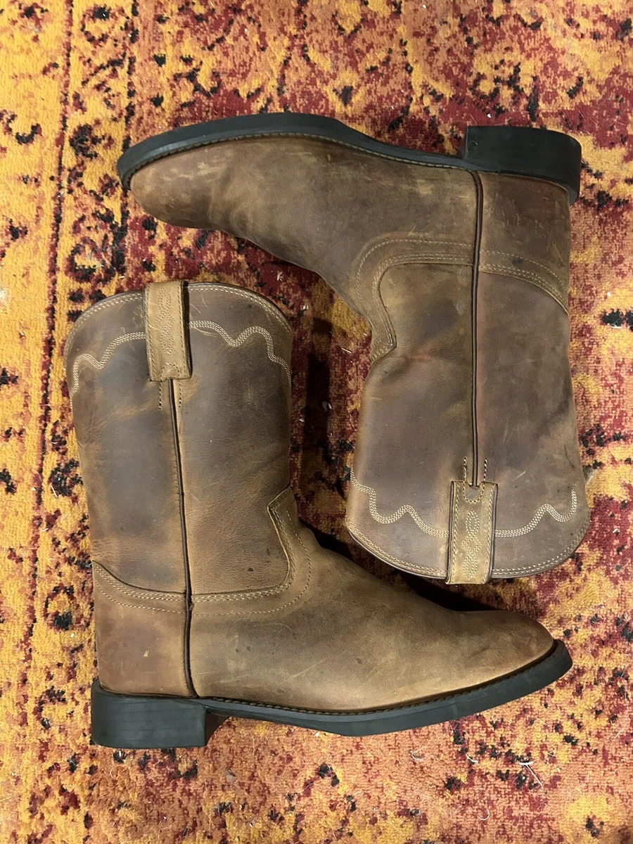 Justin Mens Tan Apache Leather Western Boots 10in Roper Stampede 9EE Free Ship