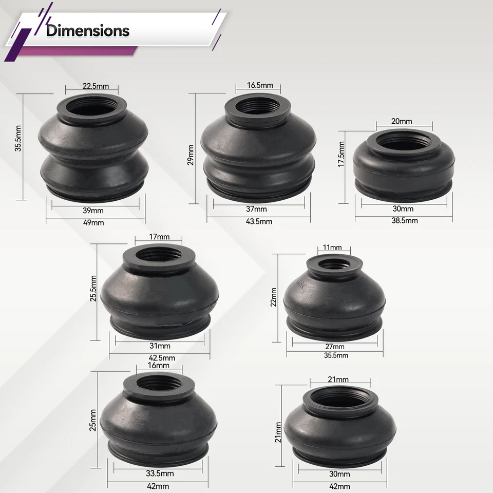 Universal Rubber Ball Joint Boot Dust Cover Tie Rod Linkages End Set Kit 7Size. Foto 2 de 4