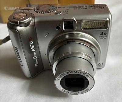 Canon PowerShot A570 IS Digital Camera 7.1MP No SD Card Battery Door is broke