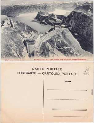 Lucerne Lucerna Pilatus Hotels, Railway Postcard 1915