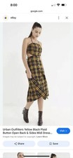 Urban Outfitters Yellow Black Plaid Button Open Back & Sides Midi XS Preppy