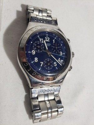 SWATCH Irony Secret Agent YCS401G Blue Dial Chrono Steel Bracelet 1996