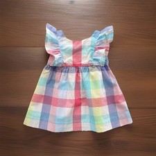 Gap Baby Girls Rainbow Check Dress Pink Yellow Green Blue Flutter Sleeve 3-6M