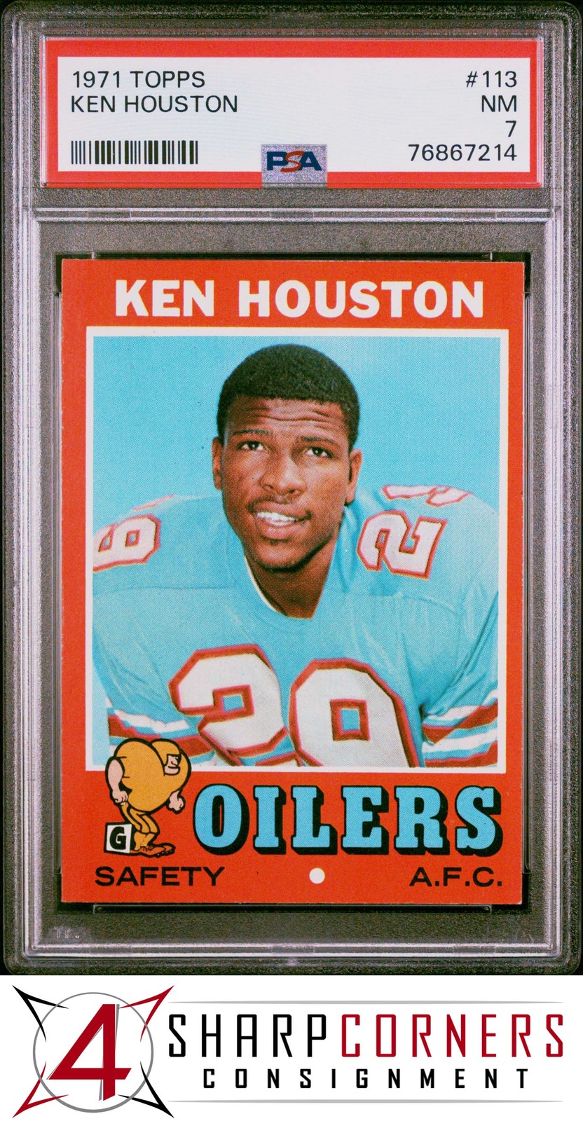 1971 TOPPS #113 KEN HOUSTON RC OILERS HOF PSA 7