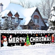 Large Christmas Banner Decorations Outdoor 120x20 Inch, Snowman Santa Claus