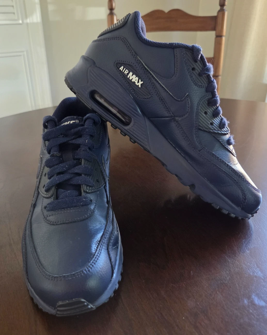 Scarpe stringate basse Nike Air Max 90 blu navy in pelle giovani taglia 6 5