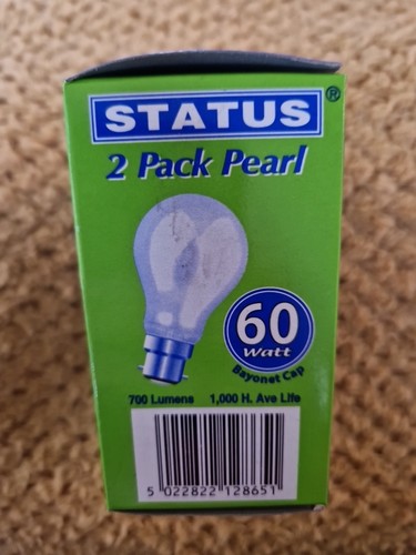 Status Pearl Light Bulbs 2 Pack 60W Bayonet BC B22 Incandescent 700 Lumens - Picture 3 of 4