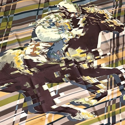 Hermes Scarves Carre 90 Photo Finish Horse Silk Print Rare Used