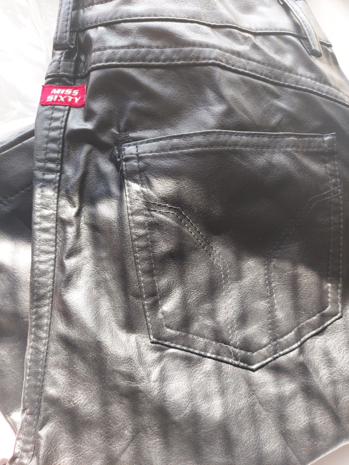 Miss Sixty faux leather Trousers size 26 6 8 xs s flared y2k rare 2000s image 8