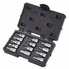 Westward 54Tl55 3/8" Drive Socket Bit Set, Sae, Metric, 13 Pcs