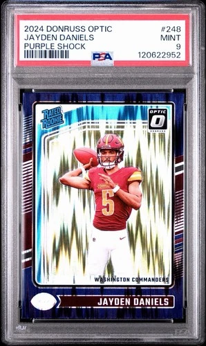 2024 DONRUSS OPTIC JAYDEN DANIELS RATED ROOKIE PURPLE SHOCK PRIZM RC PSA 9