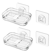 Bar Soap Dish 2 Pack Self Draining Holder Shower Wall Mounted Clear Plastic