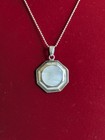 Vintage Octagonal Mother Of Pearl 925 Sterling Silver Pendant