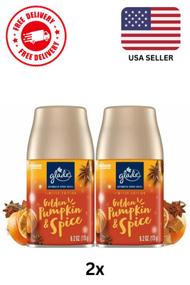 Glade 2 Count Automatic Spray Refills 6.2oz Air Freshener Golden Pumpkin & Spice