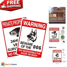 24-Hour Video Surveillance  Beware of Dog Signs - Rust Proof Aluminum Set