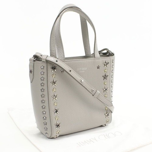 Jimmy Choo Mini Pegasus 2WAY Leather Handbag Gray Star Studded Strap Authentic