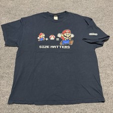 Vintage Nintendo Super Mario Bros T Shirt Mens 2XL Blue Size Matters 2000s Gamer