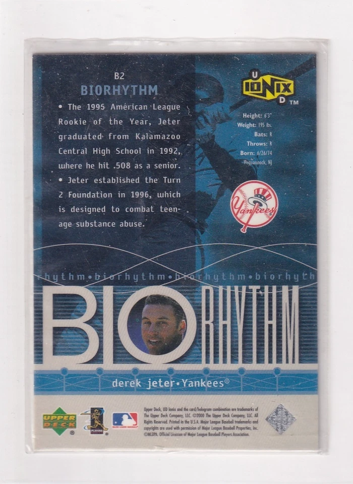 2000 Upper Deck UD Ionix Biorhythm # B2 Derek Jeter Nice Card - Image 2 of 2