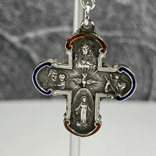 Four Way Medal Sterling Silver Enamel Catholic Medal pendant 4.66 grams