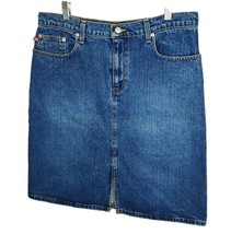 VTG 90s Y2K Polo Ralph Lauren Jean Knee Skirt Sz 10/34 Blue Denim Low Rise Mini