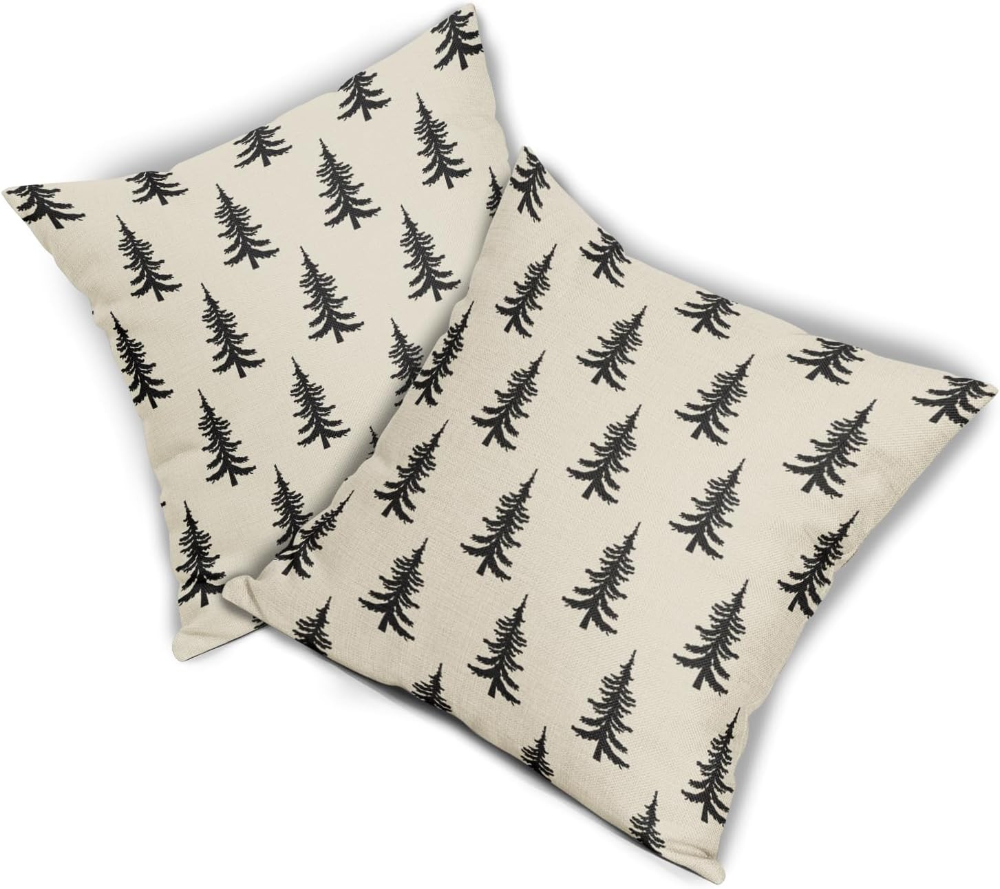 Black Christmas Tree Pillow Covers 20X20 Set of 2 Xmas Rustic Style Winter Print