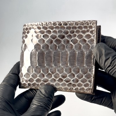 Gray python mens handmade luxury bifold wallet, gray snakeskin billfold
