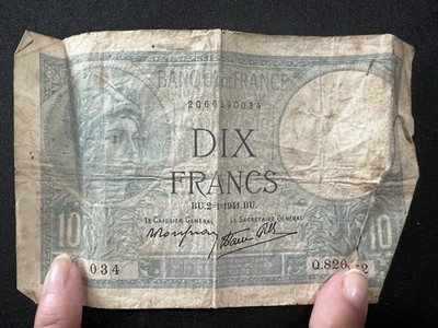 1929 10 Francs Banque de France Bank Note 