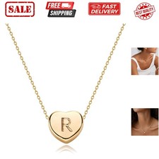 Tiny Gold Necklace-14K Gold Plated Handmade Dainty Letter Heart Necklace for ...