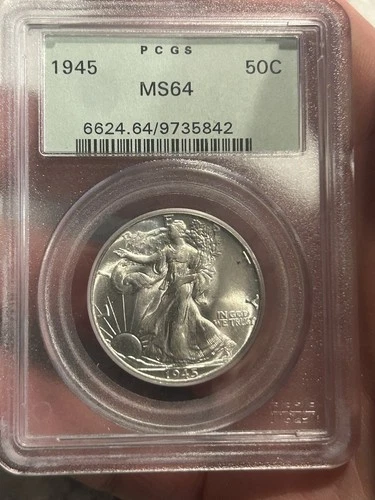 1945 50C Walking Liberty Half Dollar PCGS MS64 OGH - Looks Better & PQ Luster+