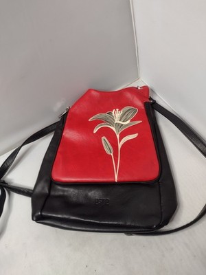 Espy Vegan Faux Leather Floral Irisa Backpack Purse Bag Red Black A14